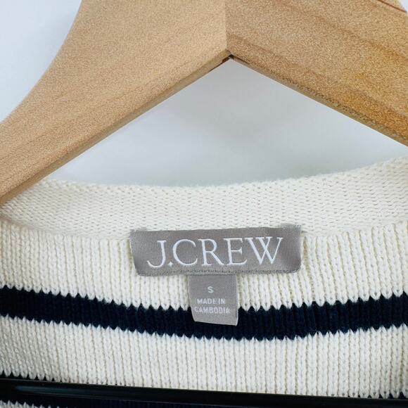 J. Crew Emilie Sweater Lady Jacket Stripe Crop Button Front Navy White Size S - Picture 4 of 8